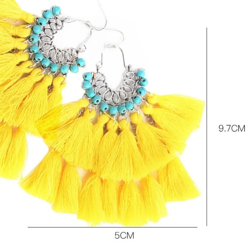 Hand-Beaded Cotton And Linen Tassel Earrings