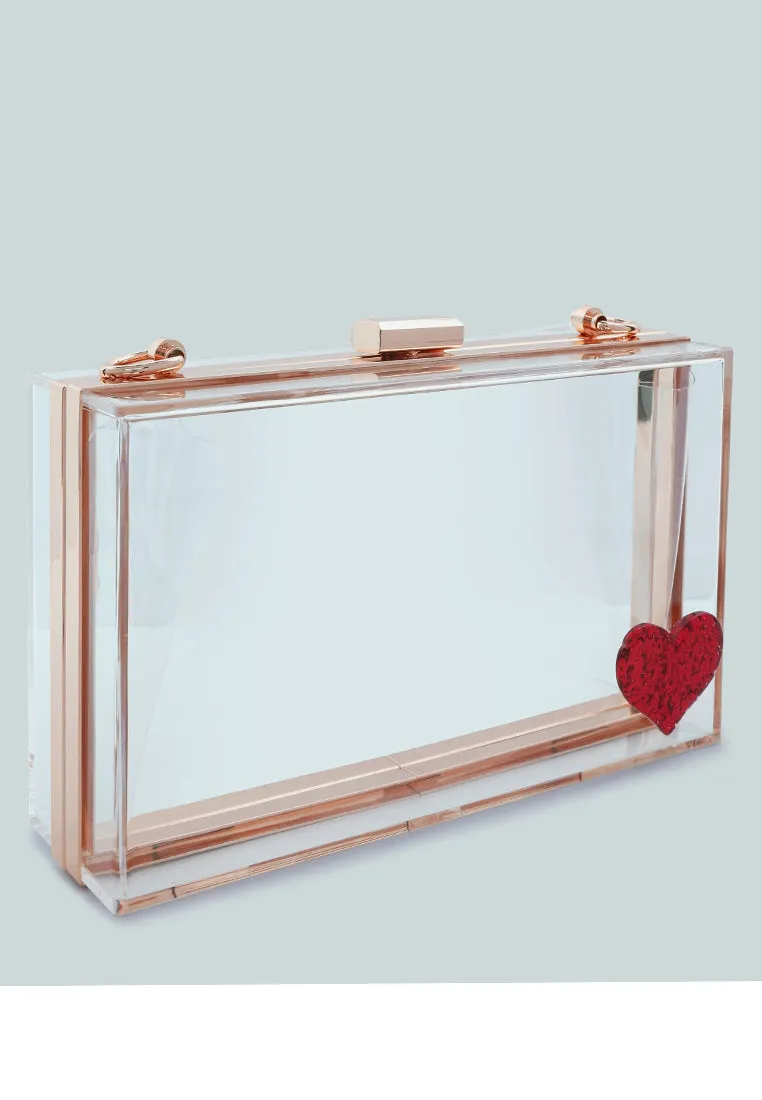 Heart Detail Clear Clutch Bag