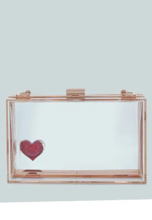 Heart Detail Clear Clutch Bag