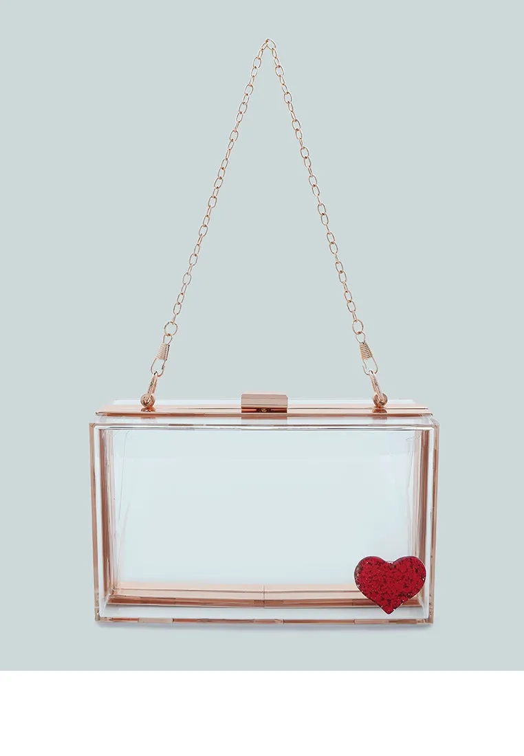 Heart Detail Clear Clutch Bag