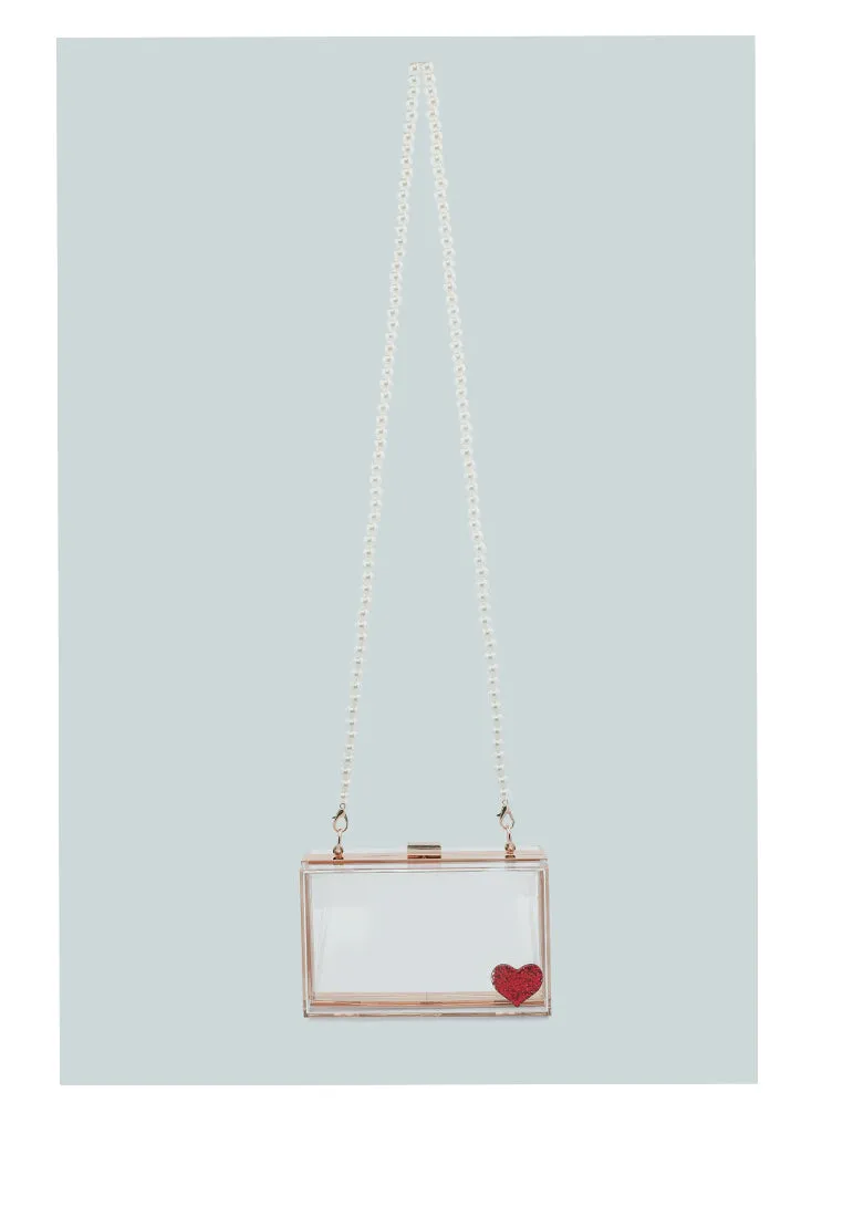 Heart Detail Clear Clutch Bag