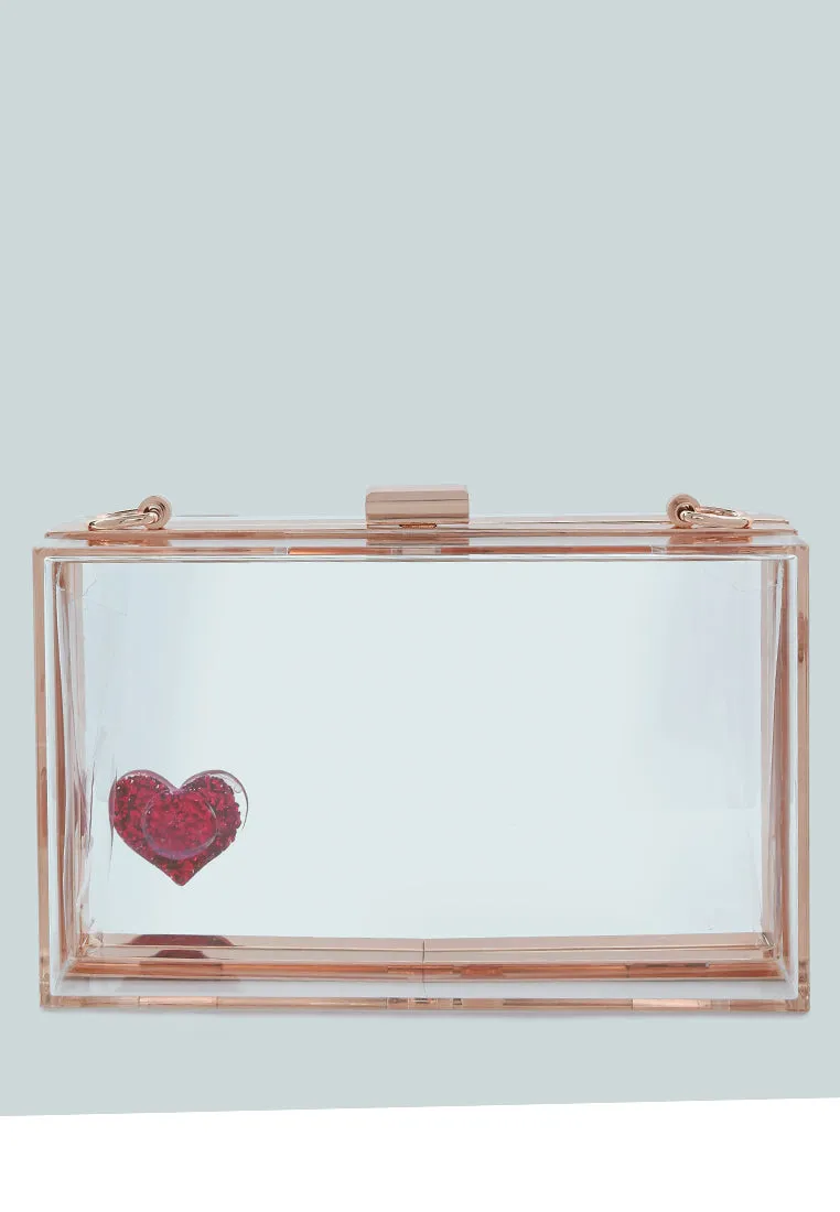Heart Detail Clear Clutch Bag
