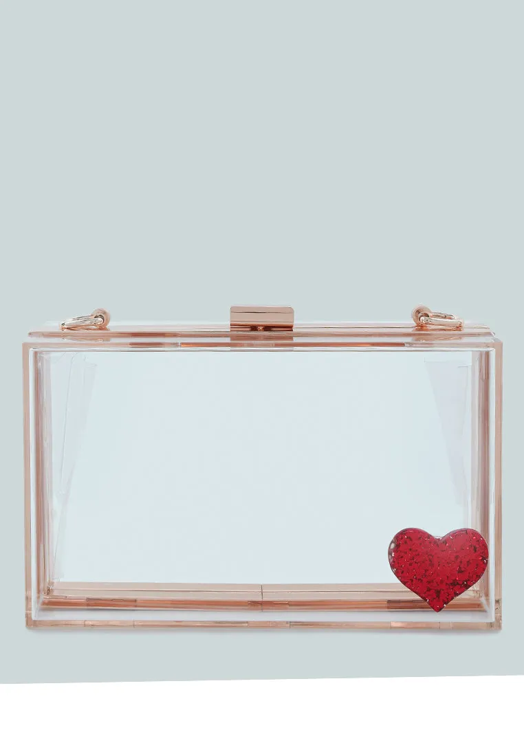Heart Detail Clear Clutch Bag