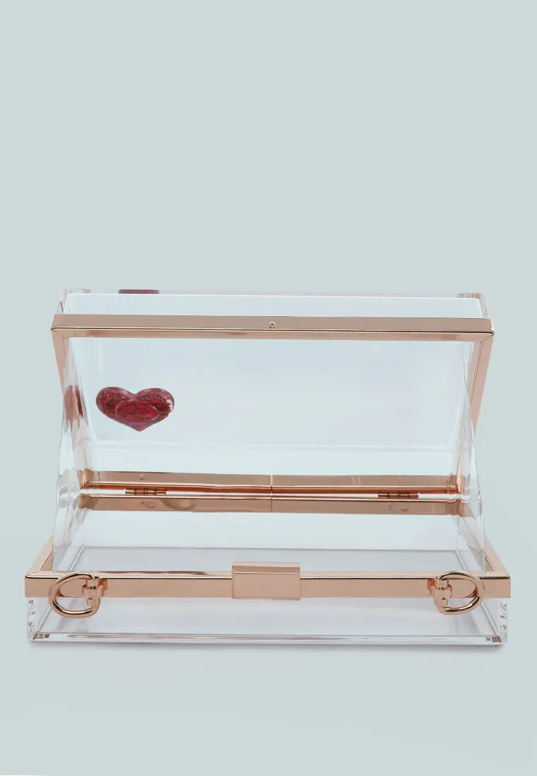 Heart Detail Clear Clutch Bag