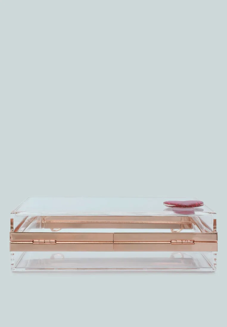 Heart Detail Clear Clutch Bag