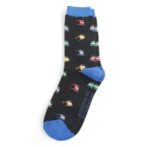 Helicopters Bamboo Socks in Black by Mr Sparrow, Size UK 7-11
