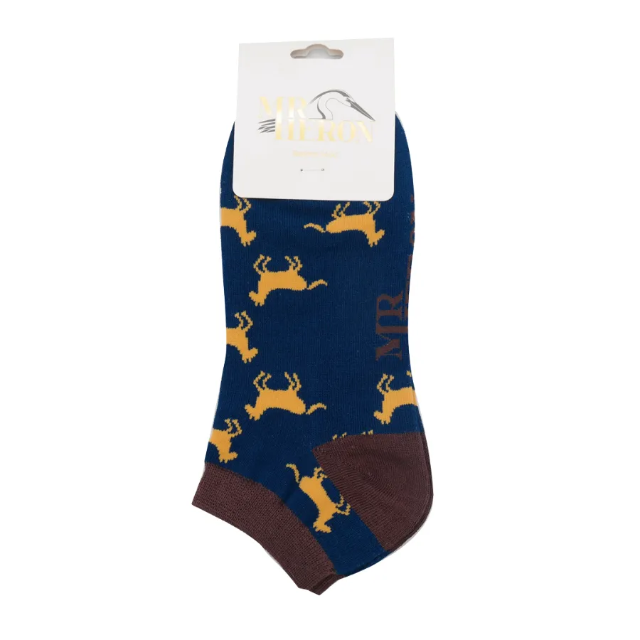 Horses Bamboo Trainer Socks in Navy by Mr Heron, Size UK 7-11
