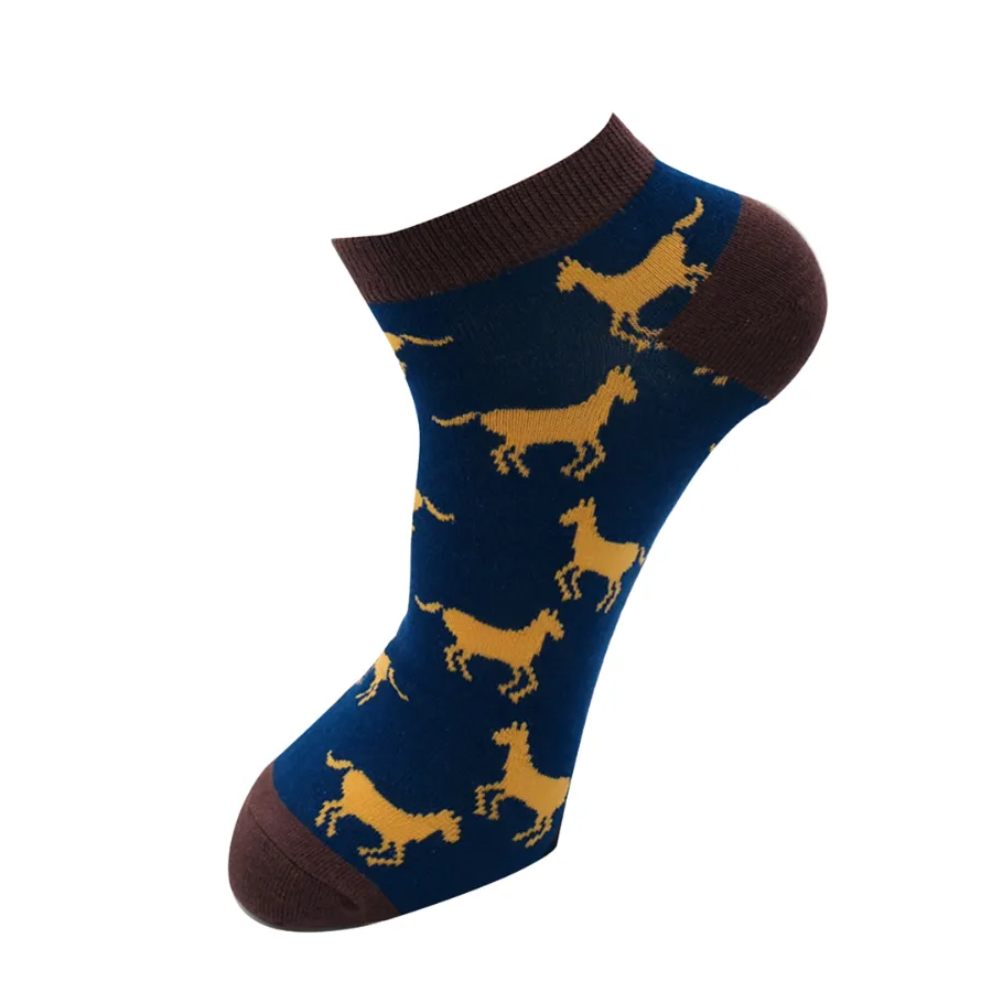Horses Bamboo Trainer Socks in Navy by Mr Heron, Size UK 7-11