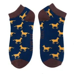 Horses Bamboo Trainer Socks in Navy by Mr Heron, Size UK 7-11