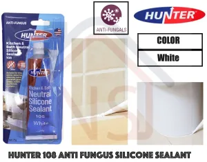 Hunter 108 Anti Fungus White Silicone Sealant for Kitchen and Bathroom Low Odour Anti Fungal Silicon