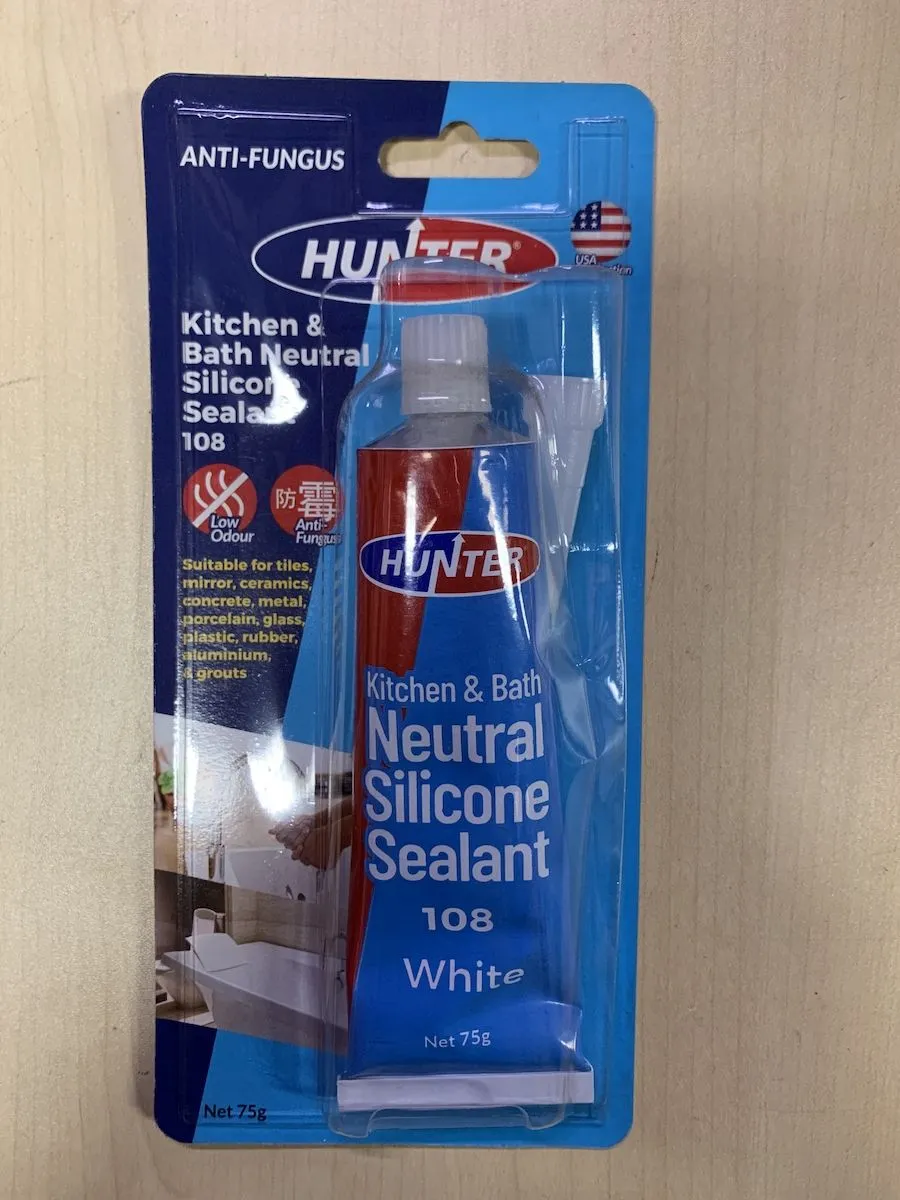 Hunter 108 Anti Fungus White Silicone Sealant for Kitchen and Bathroom Low Odour Anti Fungal Silicon