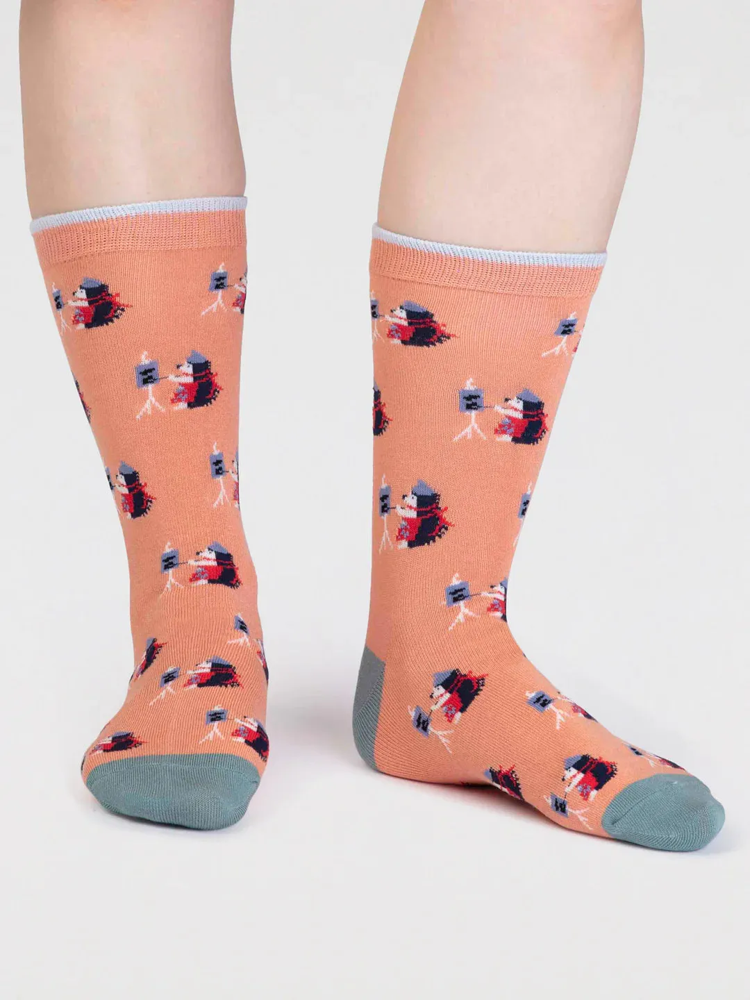 Imena Bamboo Animal Socks in Peach Orange by Thought, Size 4-7