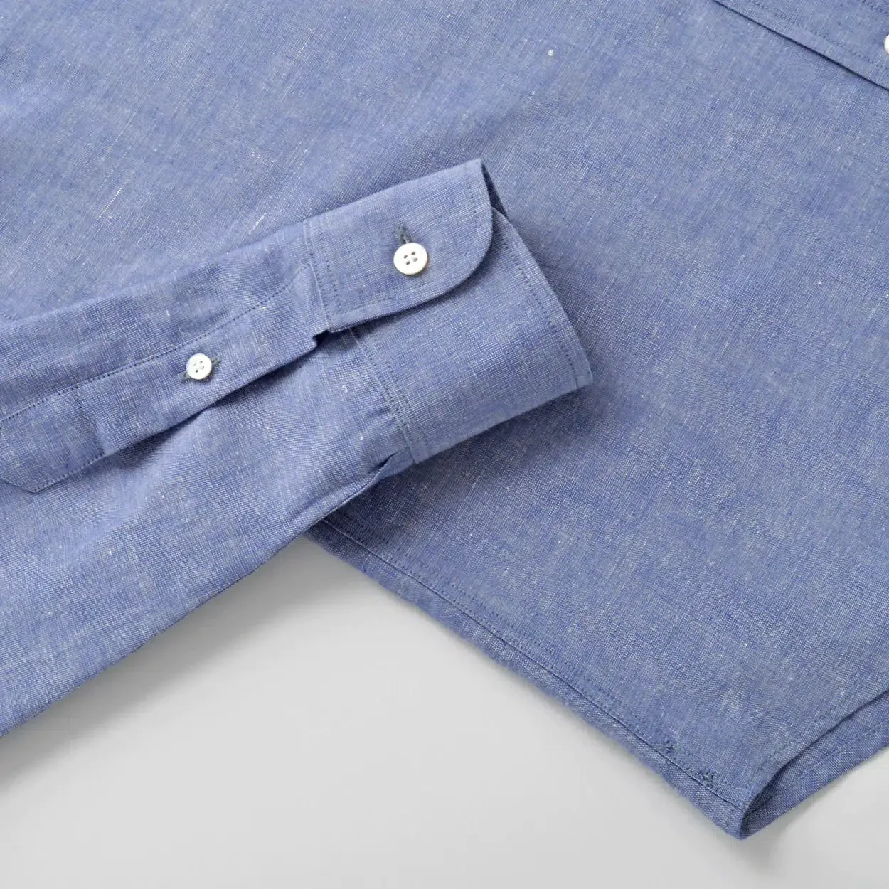 INDIGO LINEN BAND COLLAR L/S SHIRT
