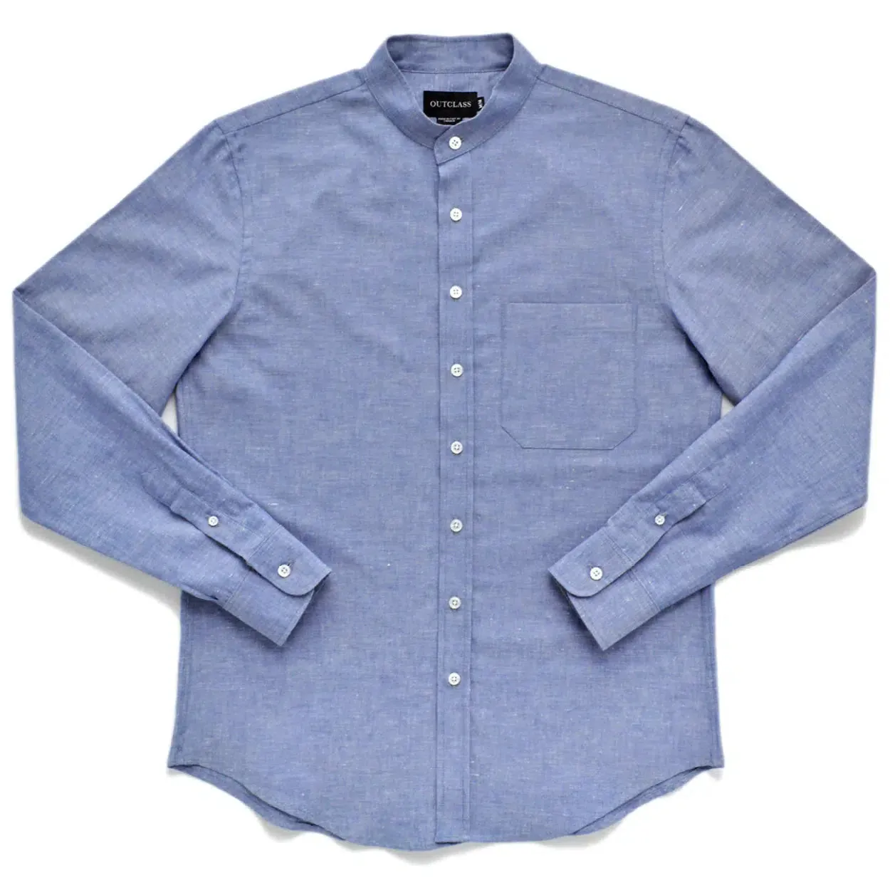INDIGO LINEN BAND COLLAR L/S SHIRT