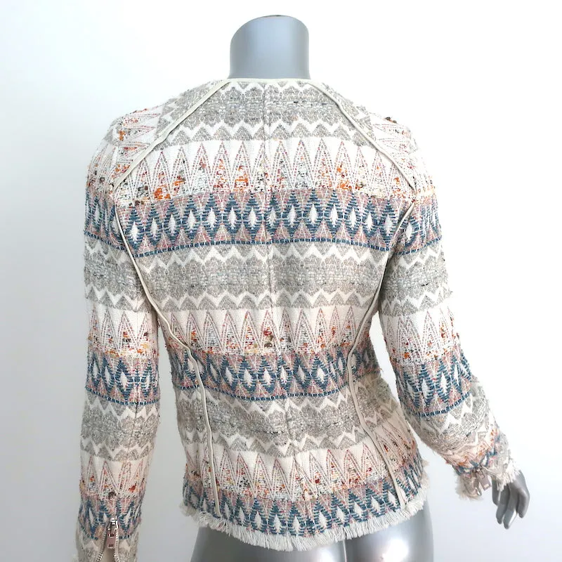 IRO Blaze Tribal Tweed Jacket Cream/Multi Embroidered Cotton-Blend Size 1