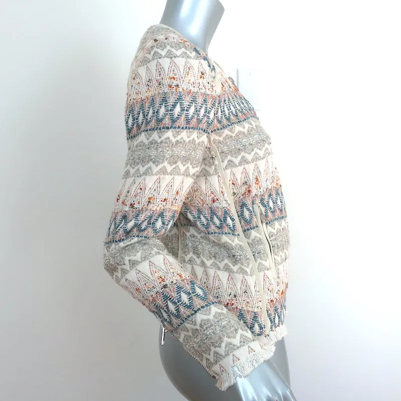 IRO Blaze Tribal Tweed Jacket Cream/Multi Embroidered Cotton-Blend Size 1