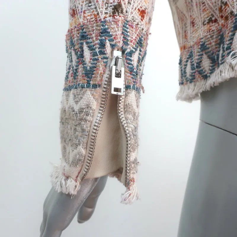 IRO Blaze Tribal Tweed Jacket Cream/Multi Embroidered Cotton-Blend Size 1