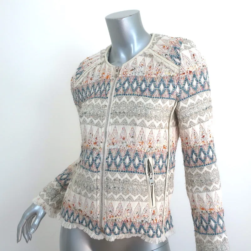 IRO Blaze Tribal Tweed Jacket Cream/Multi Embroidered Cotton-Blend Size 1