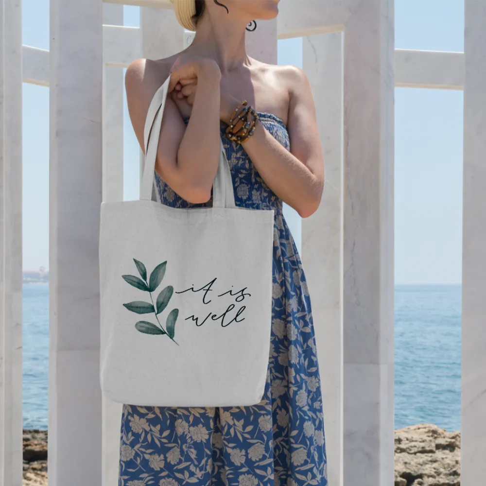 It is well with my soul Cotton Linen Tote Bag | Hand lettered, handmade Tote Bag with Christian Hymn
