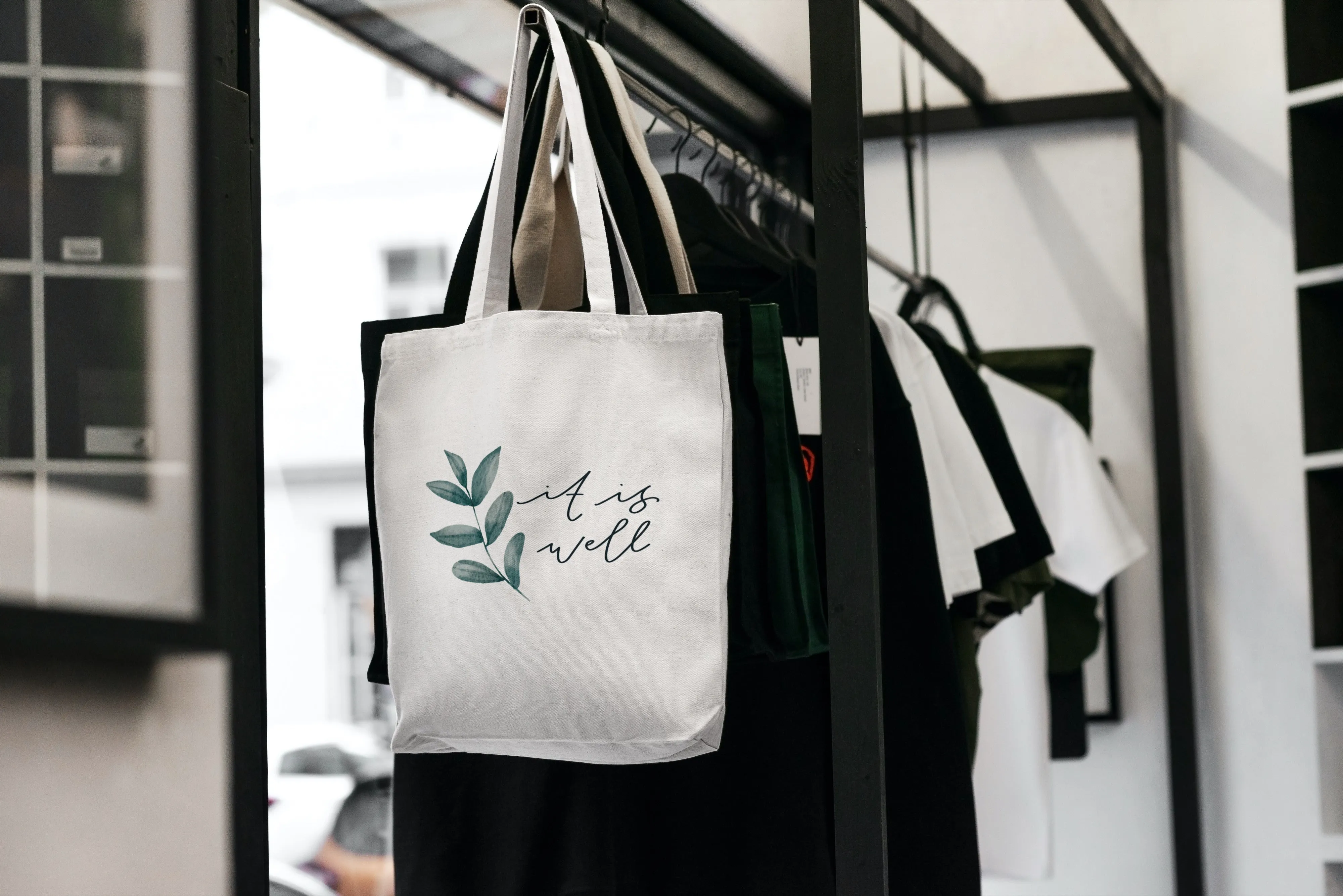 It is well with my soul Cotton Linen Tote Bag | Hand lettered, handmade Tote Bag with Christian Hymn