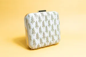 ivory and gold square hand made bead embroidery and pure silk clutch bag detachable sling