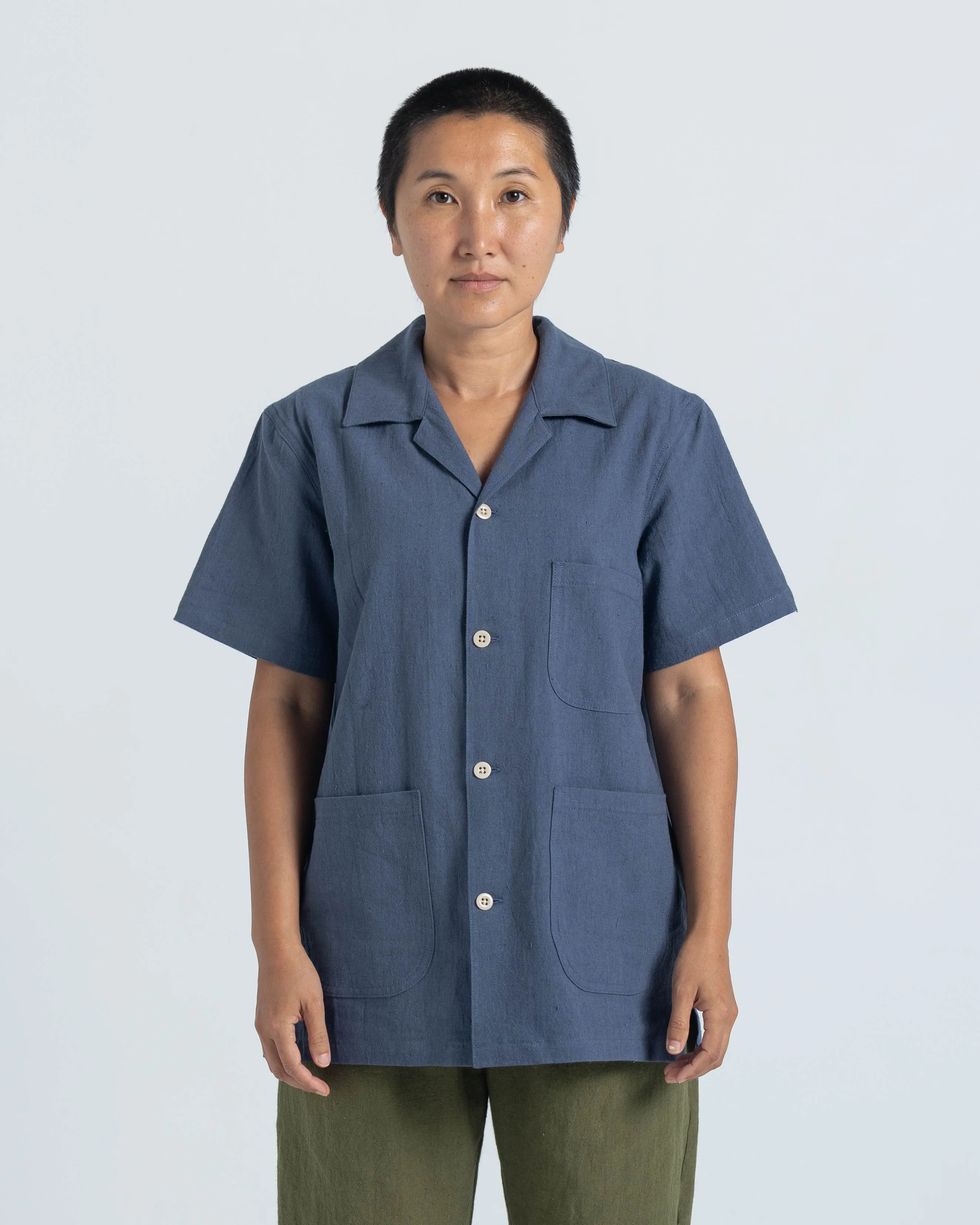 James SS Shirt - Blue Slate Linen / Cotton