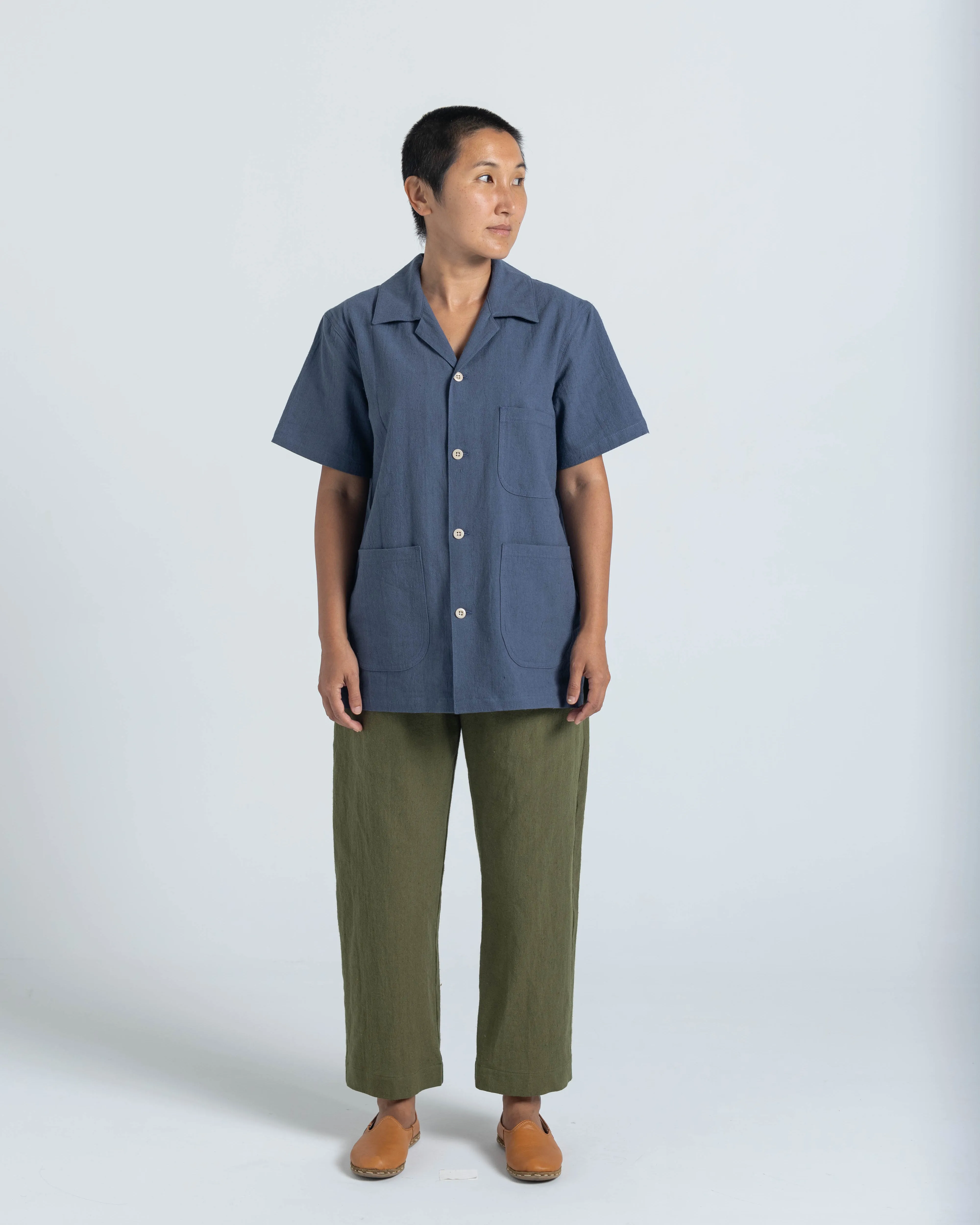 James SS Shirt - Blue Slate Linen / Cotton