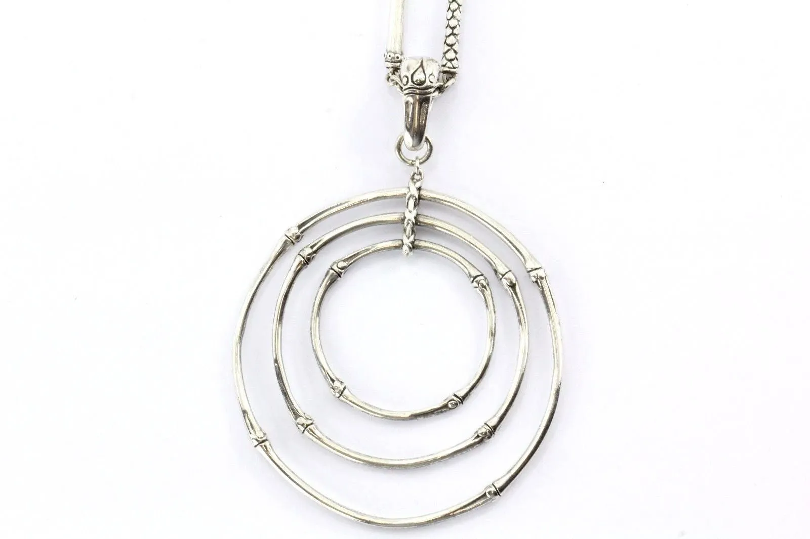John Hardy Sterling Silver Bamboo Triple Circle Pendant 36" Sautior Necklace