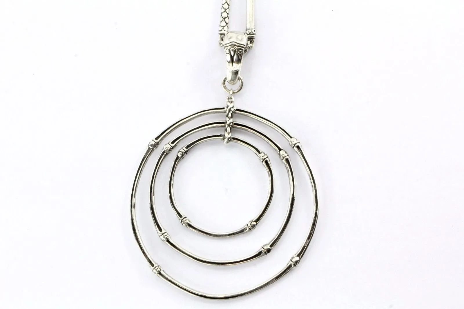 John Hardy Sterling Silver Bamboo Triple Circle Pendant 36" Sautior Necklace