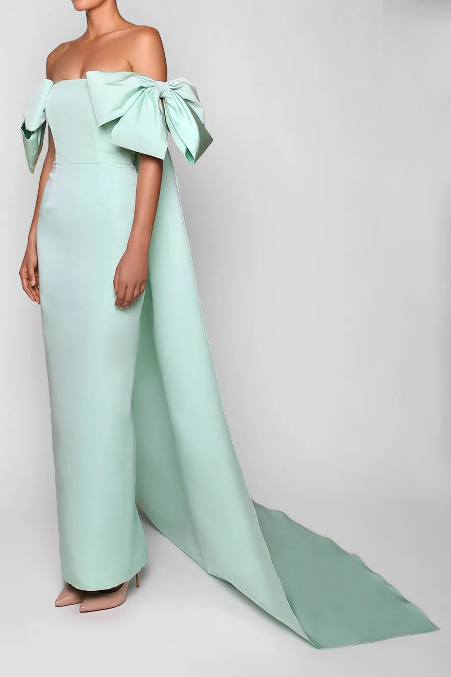 Josephine Silk Faille Column Gown with Detachable Cape