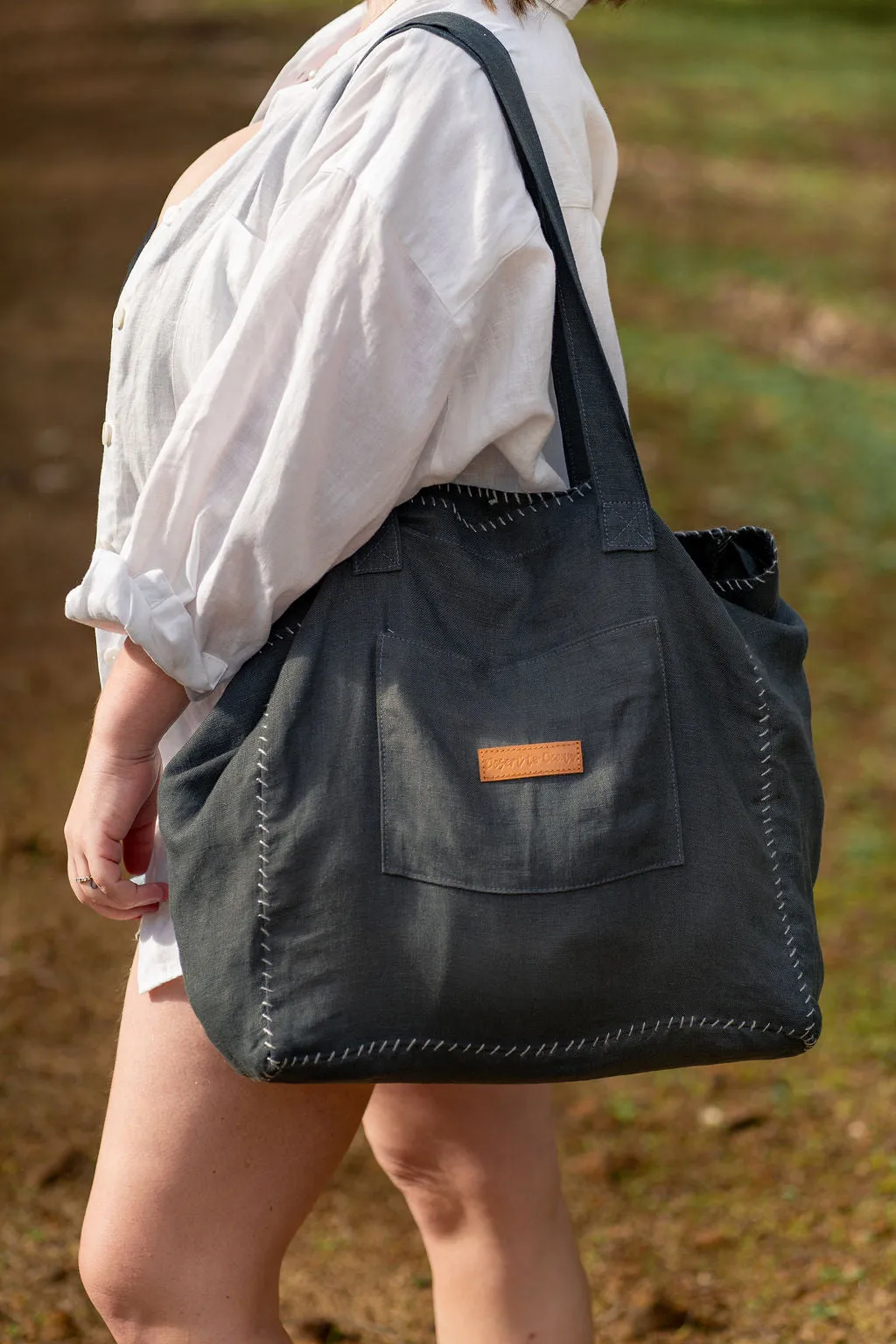 Journey Linen Tote Contrast Stitching