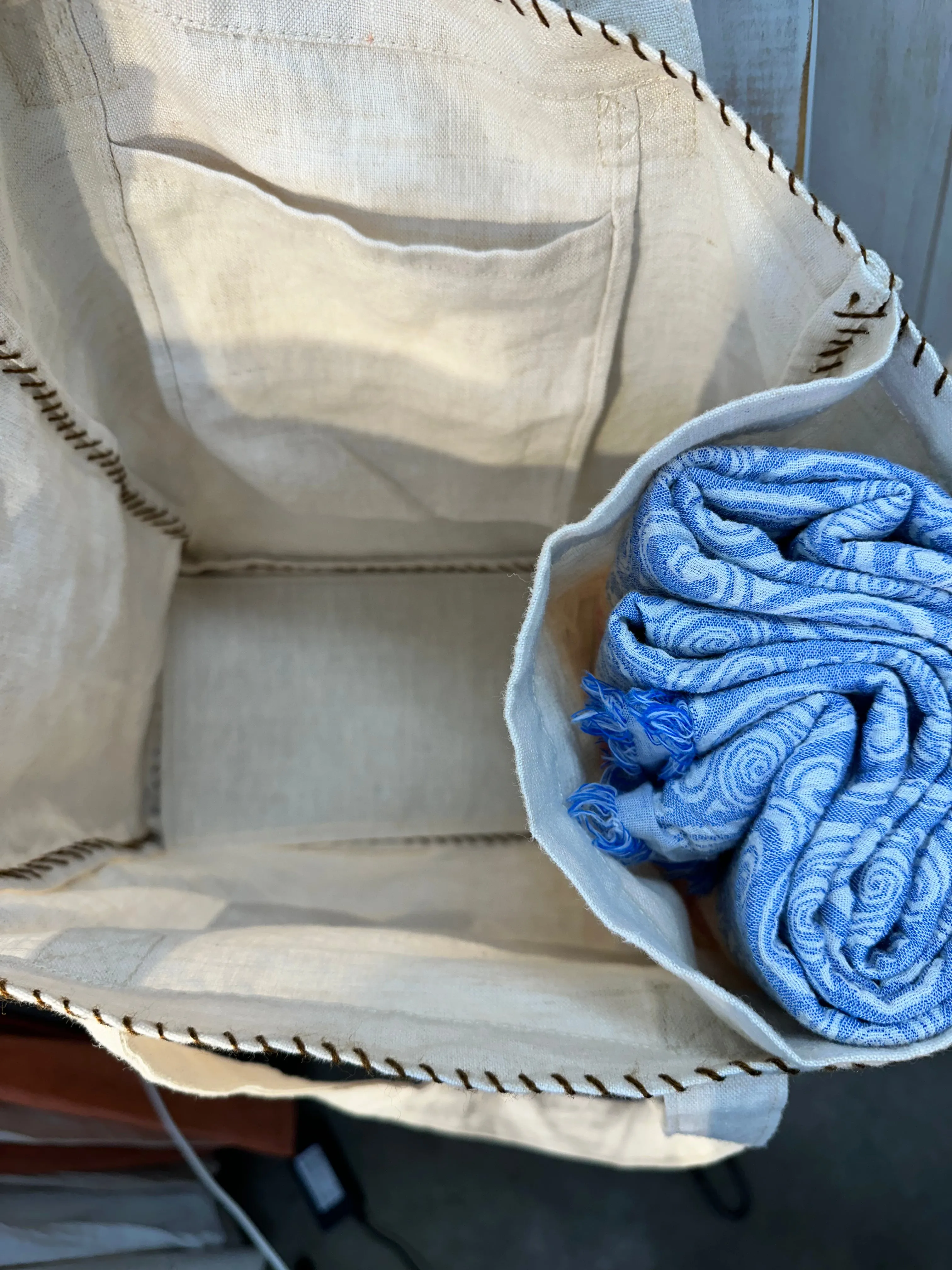 Journey Linen Tote Contrast Stitching