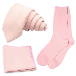 Juliet Soft Pink Cotton Blend Tie, Pocket Square and Sock set