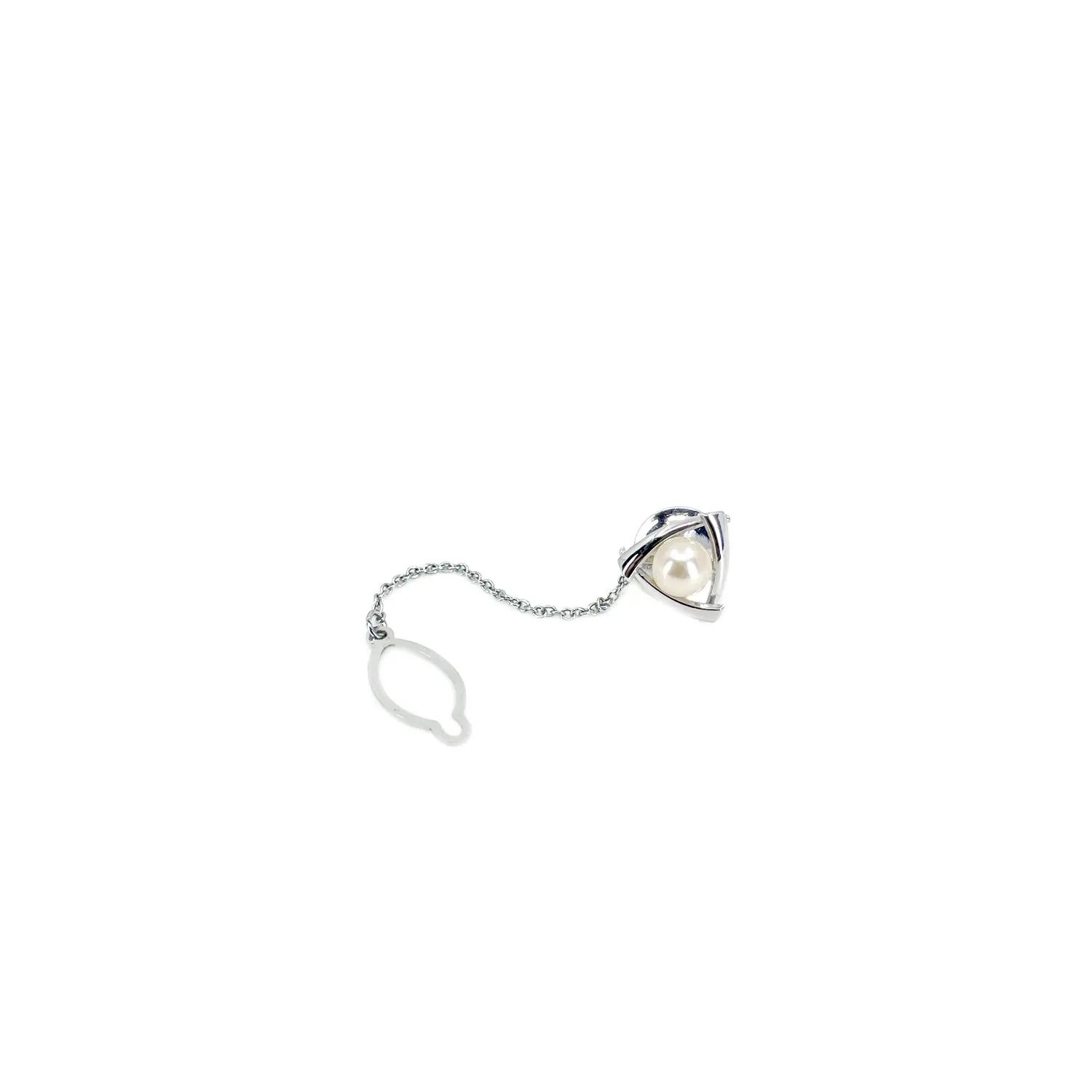 Juno Designer Mid-Century Modern Japanese Saltwater Akoya Cultured Pearl Tie Tac Silk- Sterling Silver