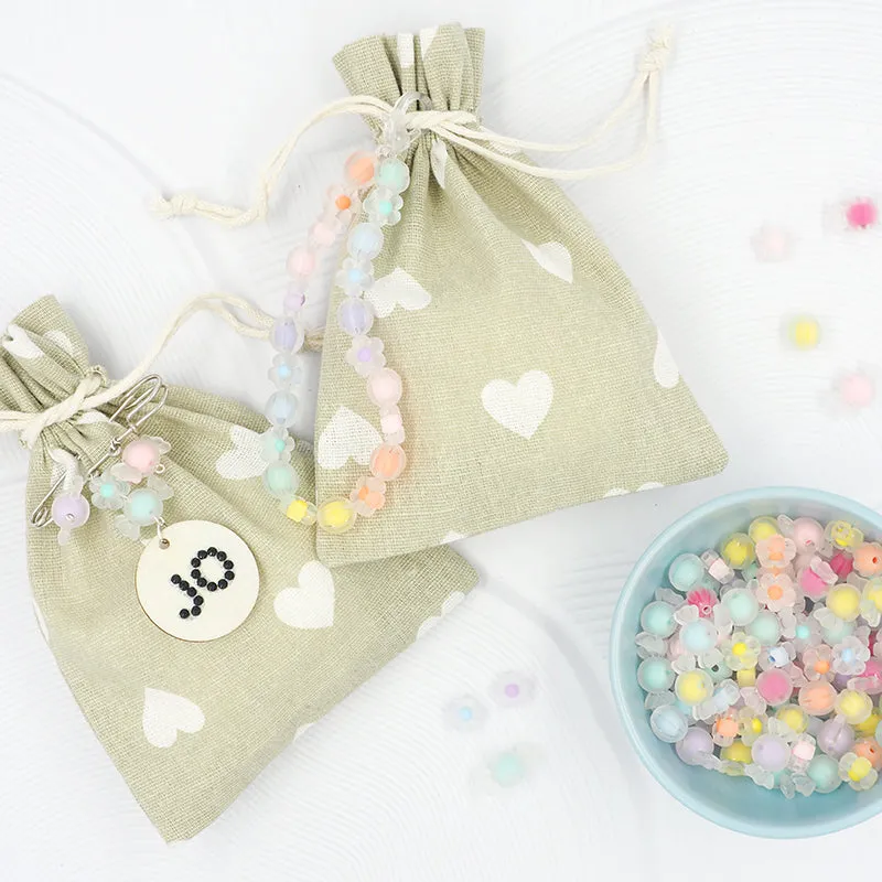 JUTE BAG 13X18CM WHITE HEARTS 2PCS