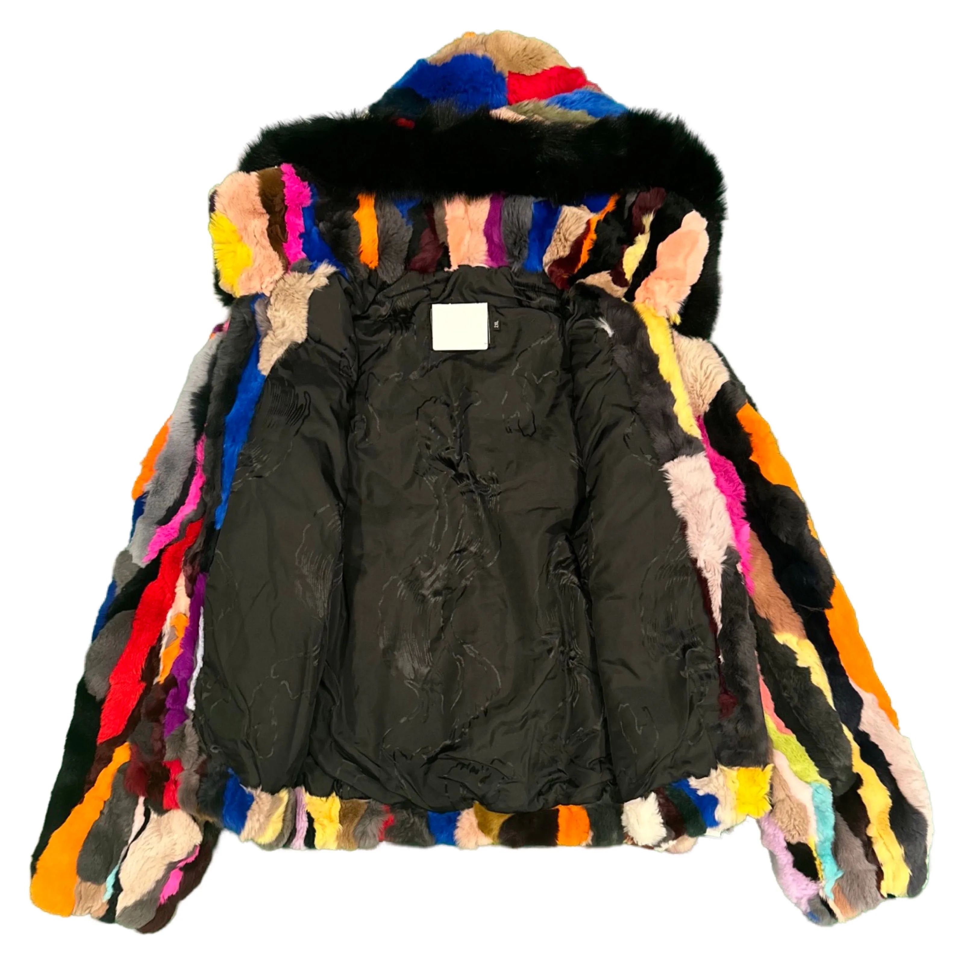 Kashani Women's Multi Color Rabbit Fur Coat w/ Detachable Hood