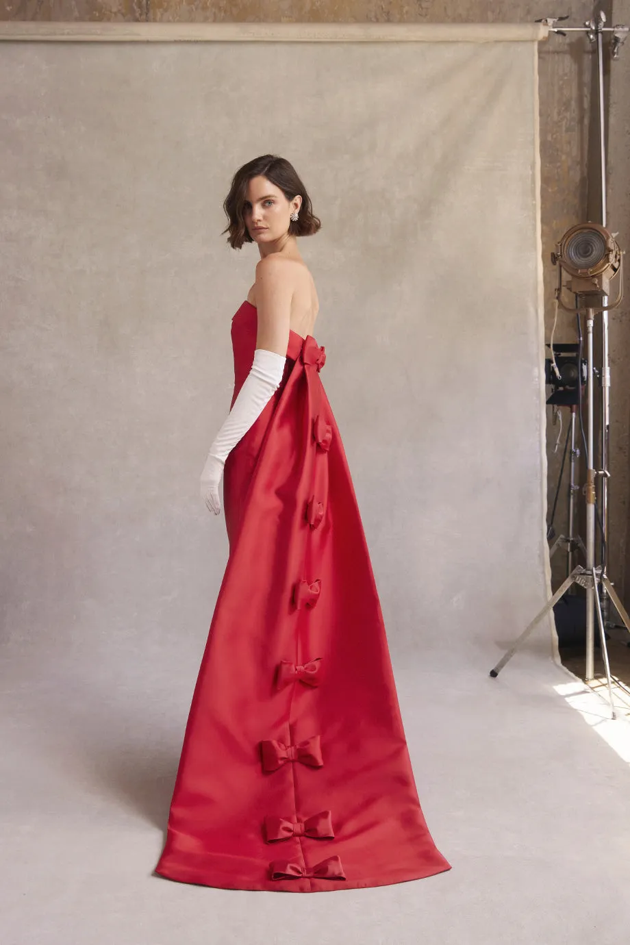 Kelly Silk and Wool Column Gown with Detachable Cape
