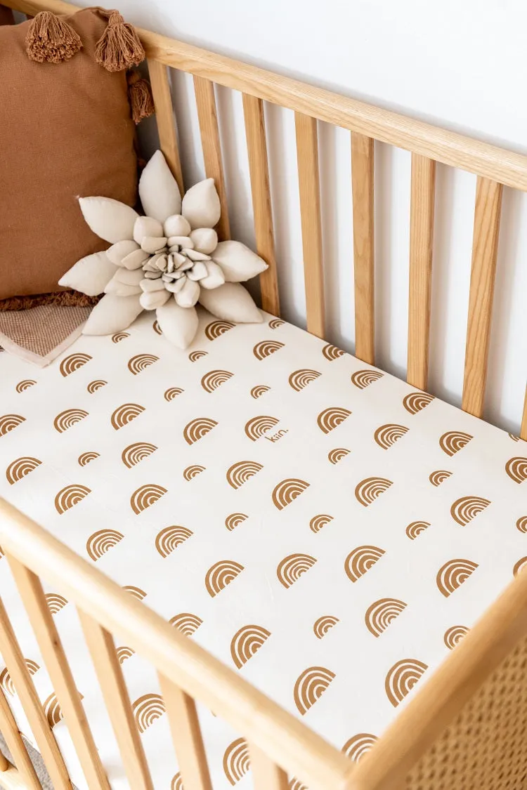 Kiin Organic Bamboo Cotton Cot Sheet - Rainbow Ivory & Umber