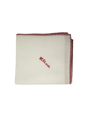 Kiton White Linen Pocket Square with Red Edge