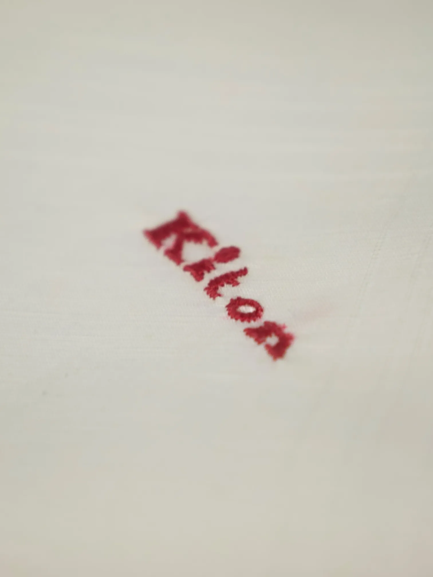 Kiton White Linen Pocket Square with Red Edge