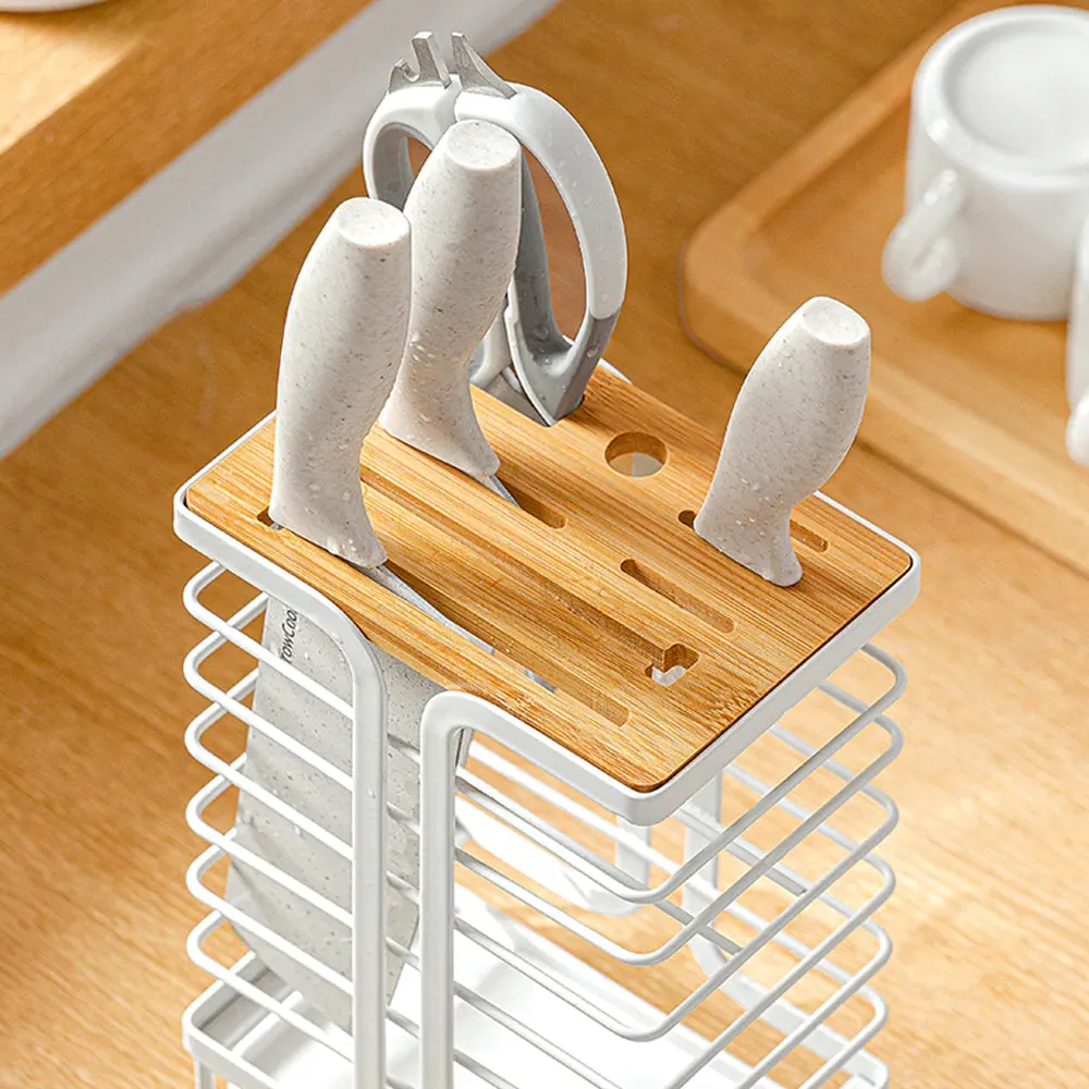 Knife Holder with Bamboo Slot Block - Metal & Bamboo Knife Storage Rack with thoughtful design features