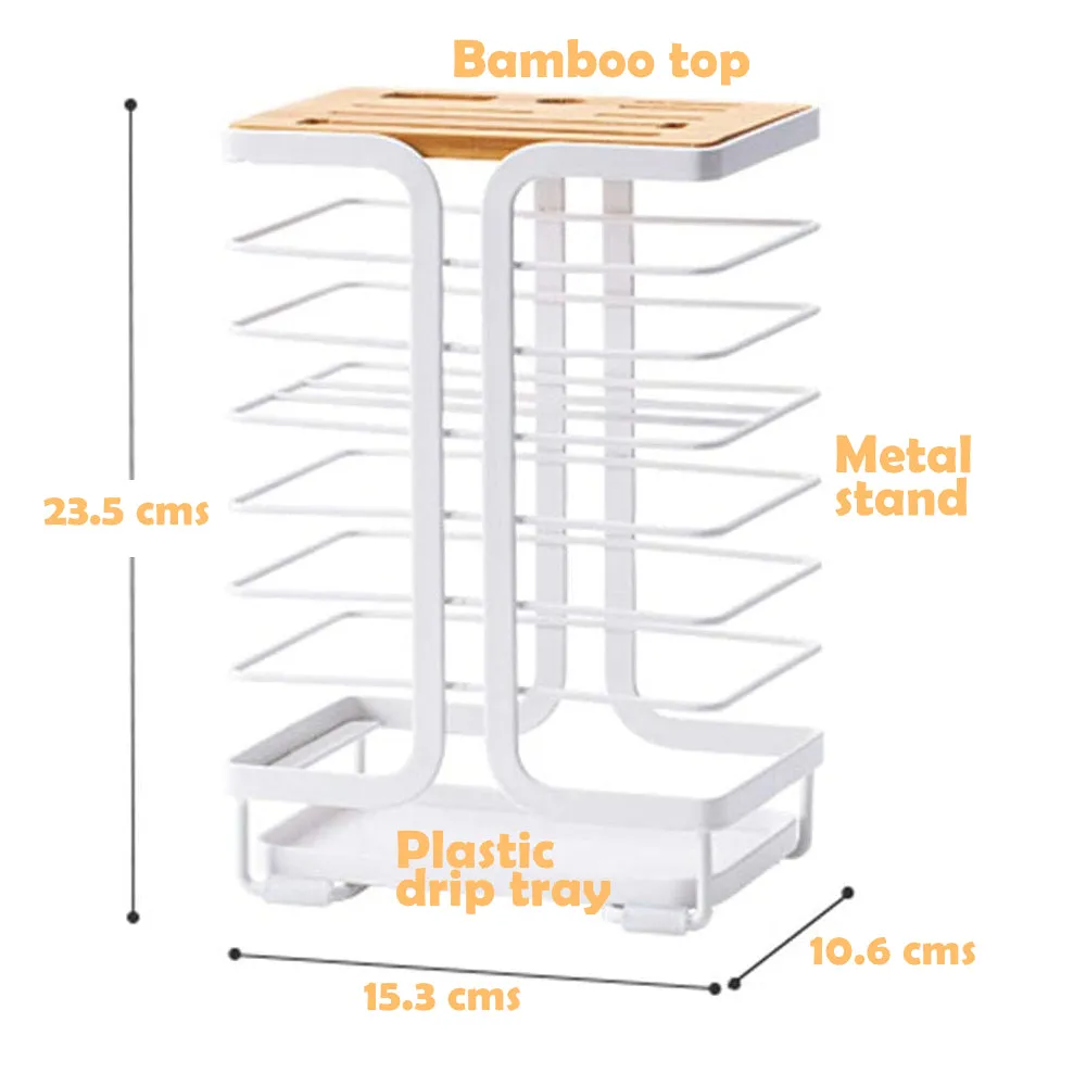 Knife Holder with Bamboo Slot Block - Metal & Bamboo Knife Storage Rack with thoughtful design features