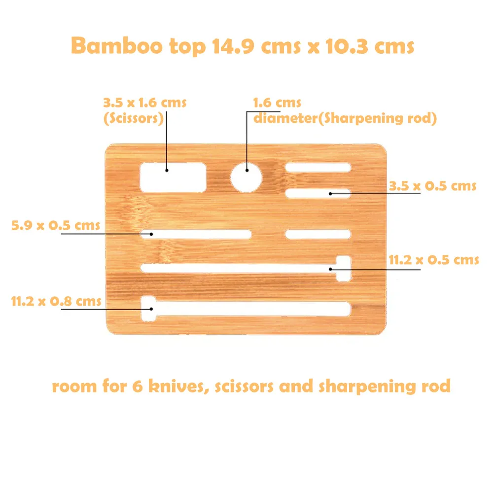 Knife Holder with Bamboo Slot Block - Metal & Bamboo Knife Storage Rack with thoughtful design features