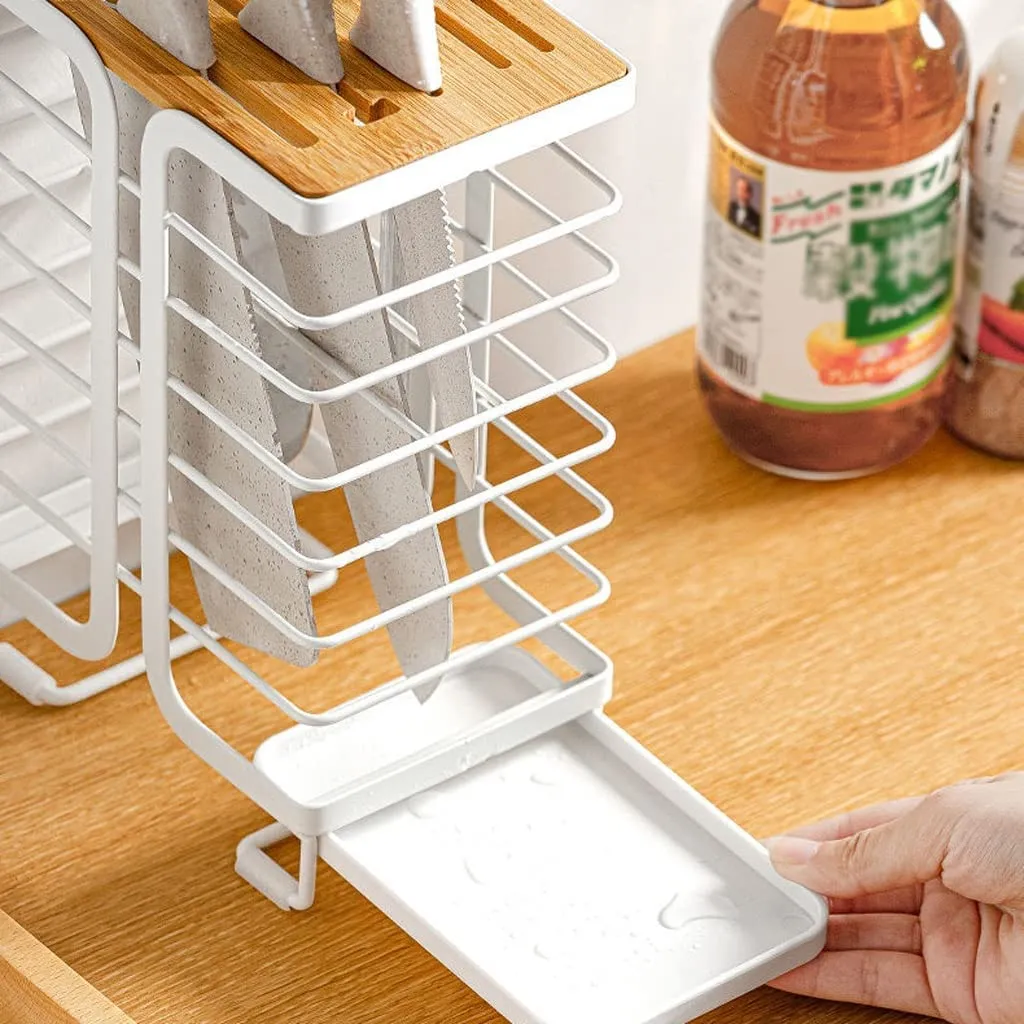 Knife Holder with Bamboo Slot Block - Metal & Bamboo Knife Storage Rack with thoughtful design features