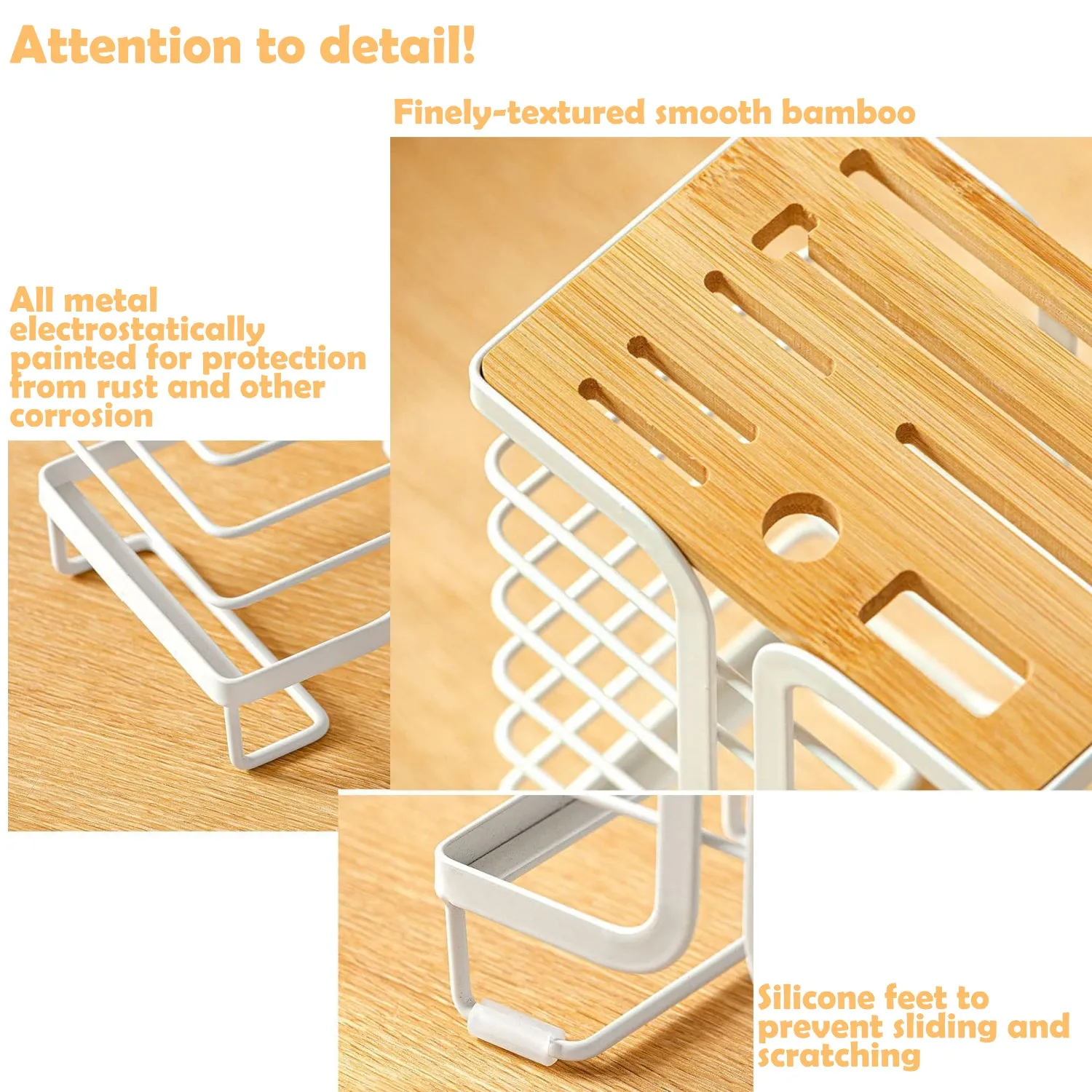 Knife Holder with Bamboo Slot Block - Metal & Bamboo Knife Storage Rack with thoughtful design features