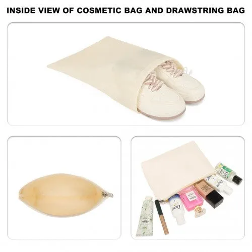 Kono Waterproof Multi-Pocket Travel Duffel Bag Set With Dedicated Shoe Compartment - Beige