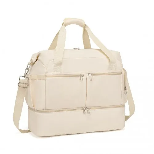 Kono Waterproof Multi-Pocket Travel Duffel Bag Set With Dedicated Shoe Compartment - Beige