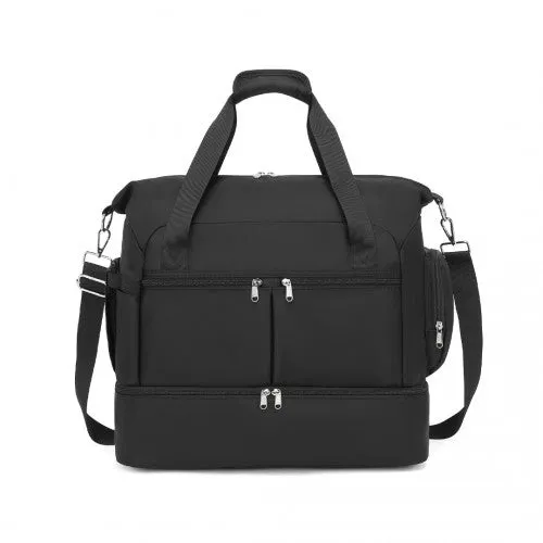 Kono Waterproof Multi-Pocket Travel Duffel Bag Set With Dedicated Shoe Compartment - Black