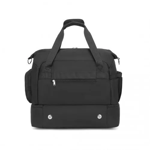 Kono Waterproof Multi-Pocket Travel Duffel Bag Set With Dedicated Shoe Compartment - Black