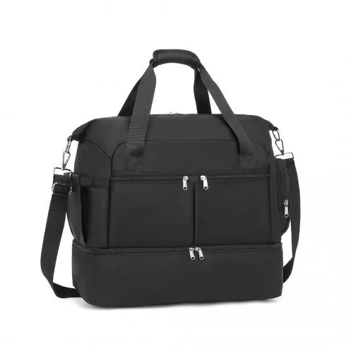 Kono Waterproof Multi-Pocket Travel Duffel Bag Set With Dedicated Shoe Compartment - Black